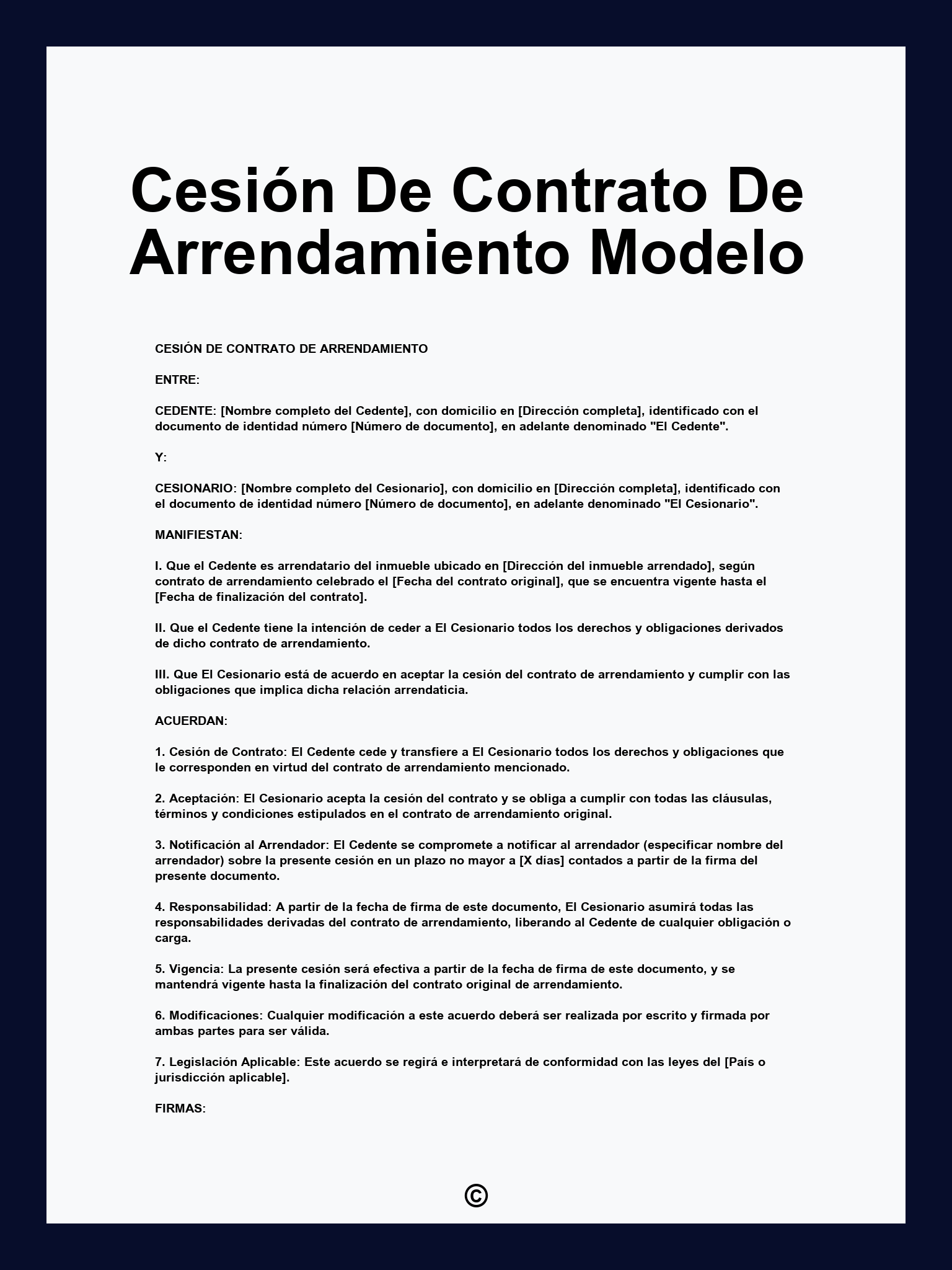 Cesión De Contrato De Arrendamiento Modelo