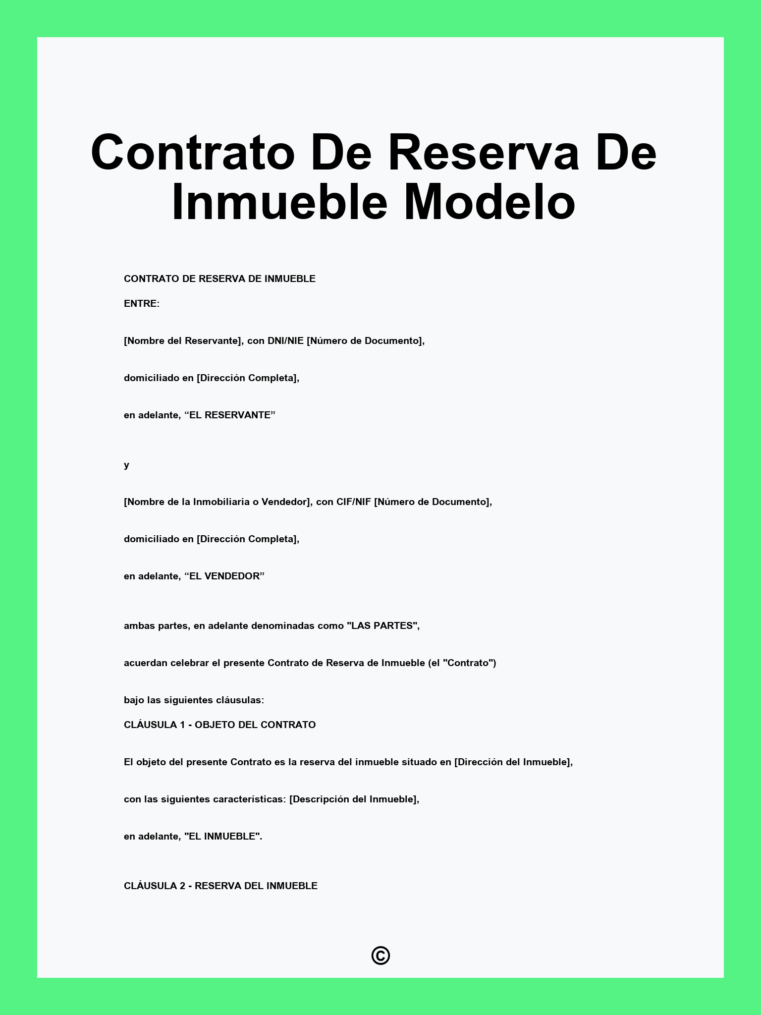 Contrato De Reserva De Inmueble Modelo
