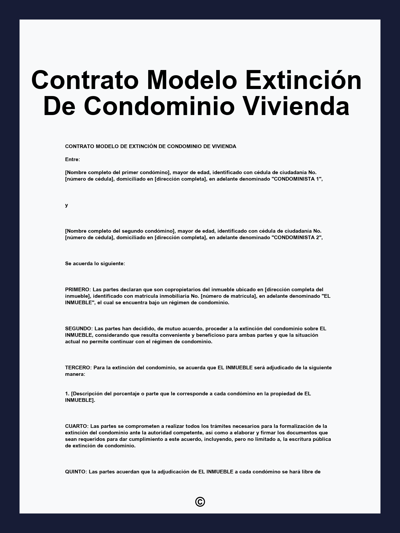 Contrato Modelo Extinción De Condominio Vivienda