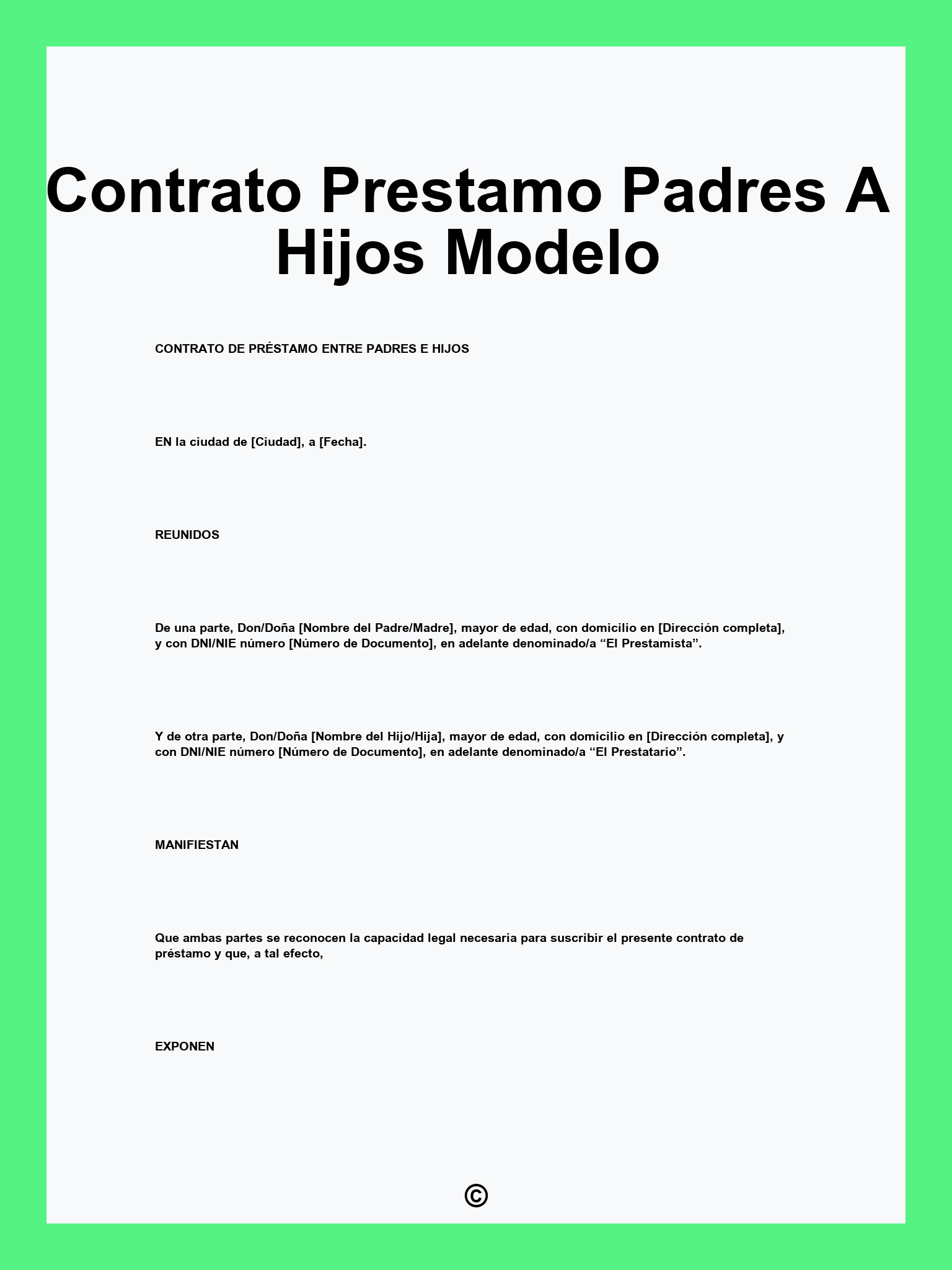 Contrato Prestamo Padres A Hijos Modelo
