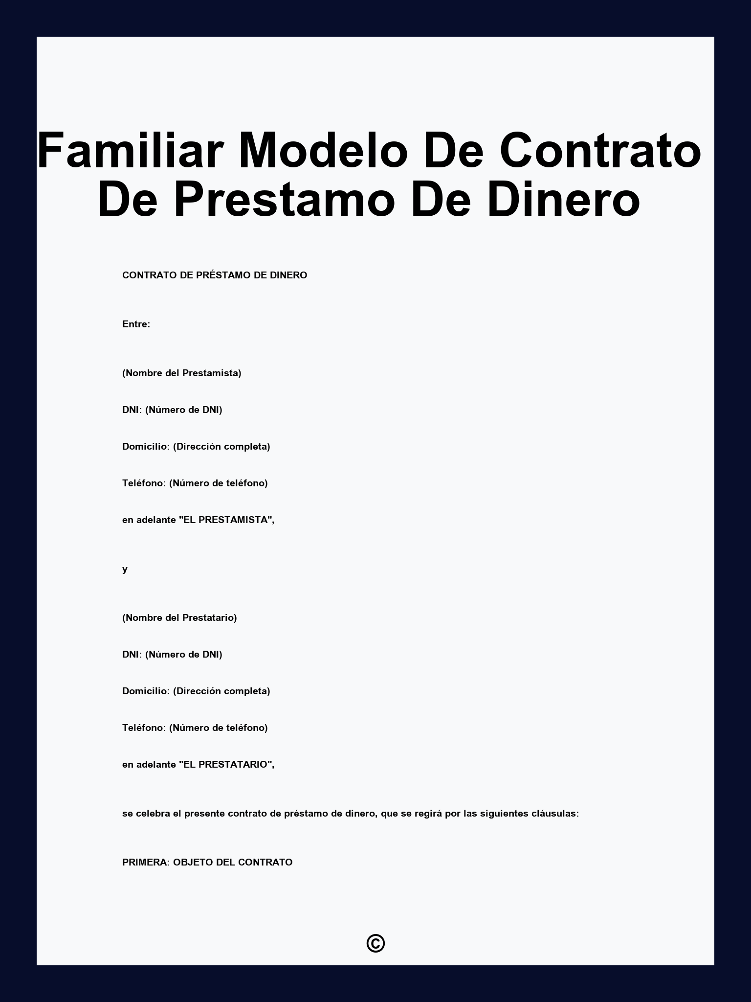 Familiar Modelo De Contrato De Prestamo De Dinero