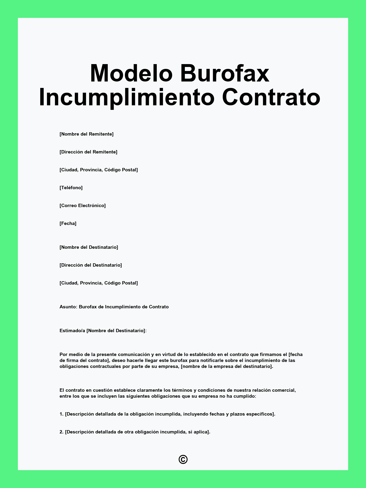 Modelo Burofax Incumplimiento Contrato