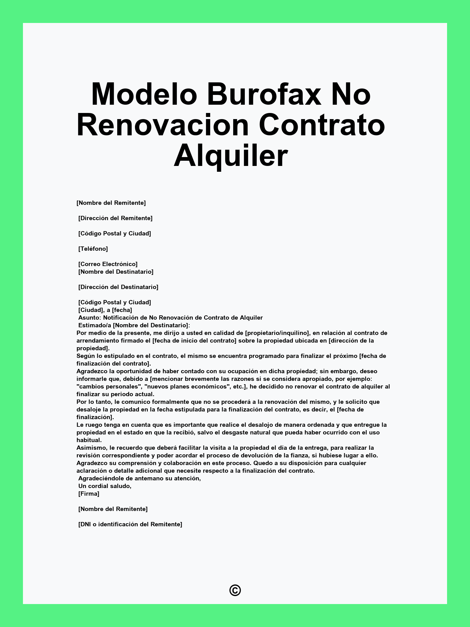 Modelo Burofax No Renovacion Contrato Alquiler