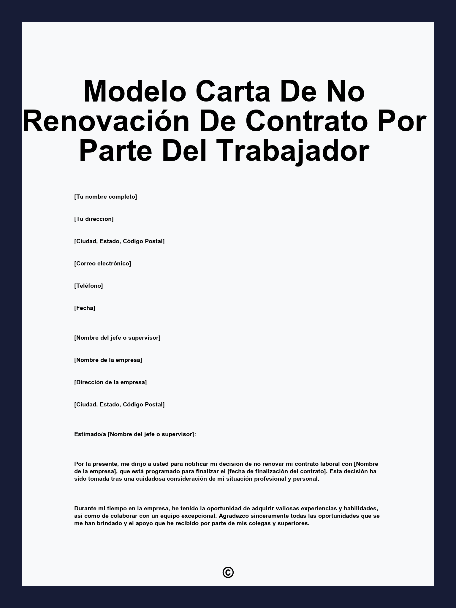 Modelo Carta De No Renovación De Contrato Por Parte Del Trabajador