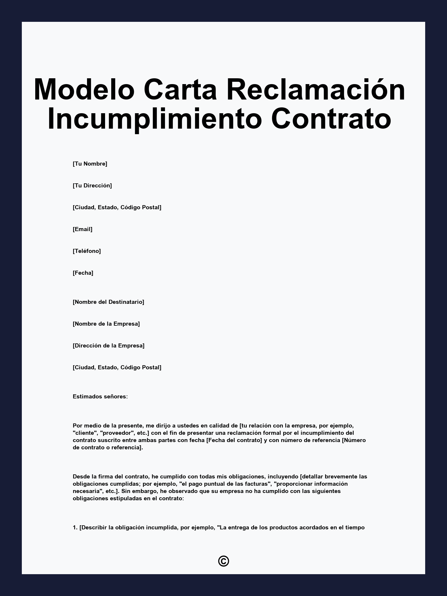 Modelo Carta Reclamación Incumplimiento Contrato