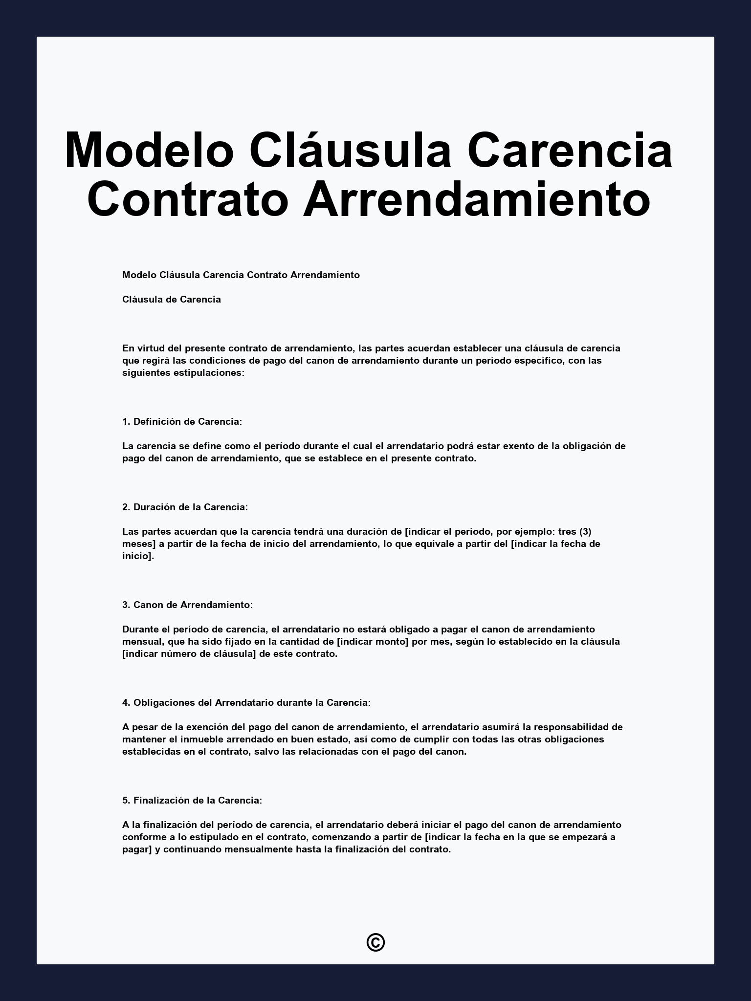 Modelo Cláusula Carencia Contrato Arrendamiento