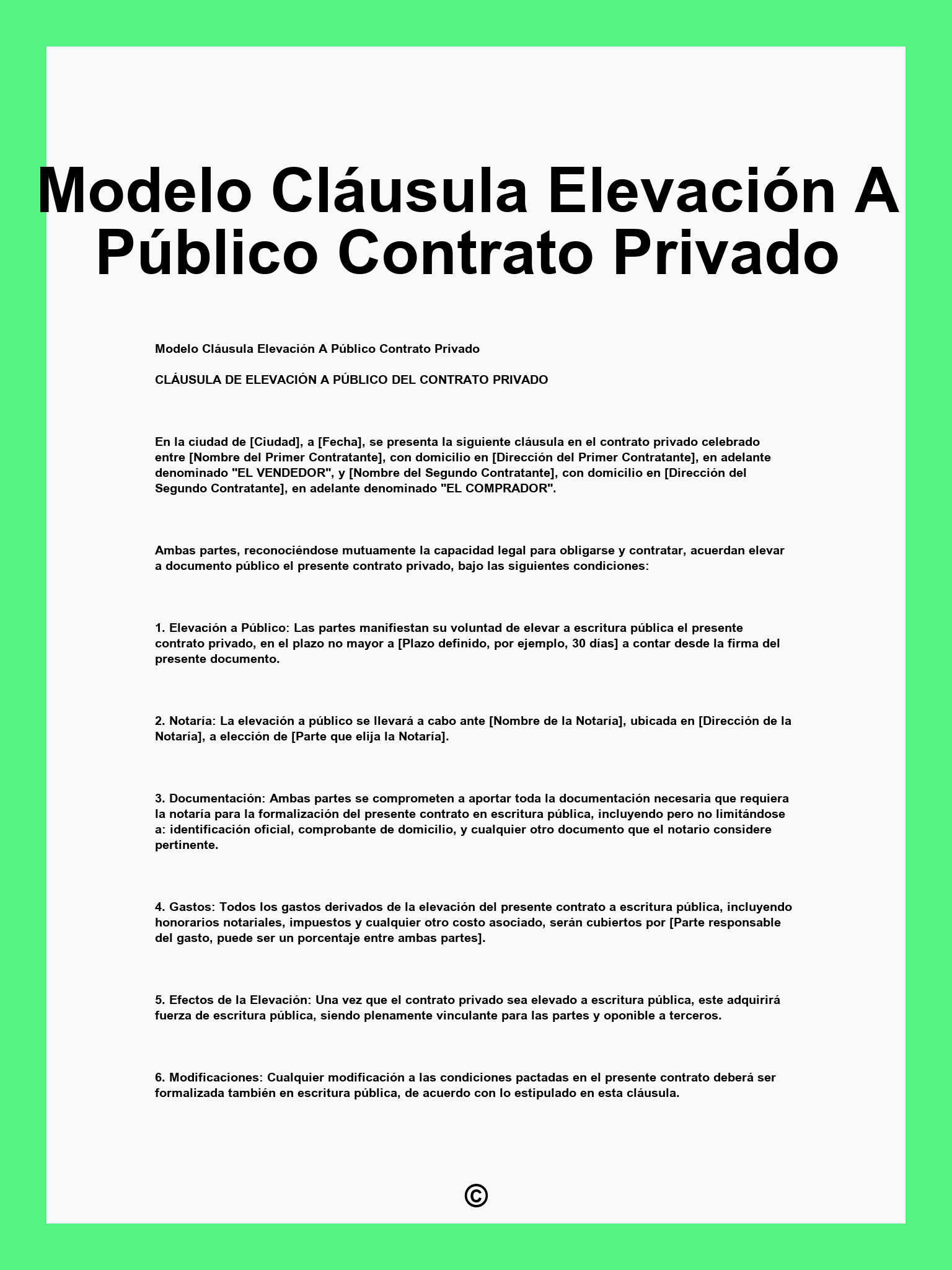 Modelo Cláusula Elevación A Público Contrato Privado