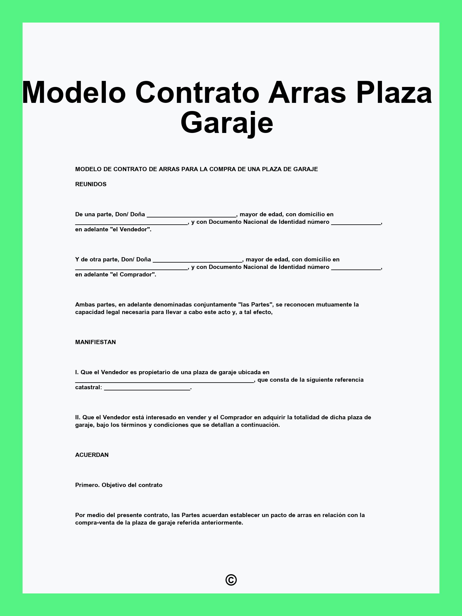 Modelo Contrato Arras Plaza Garaje