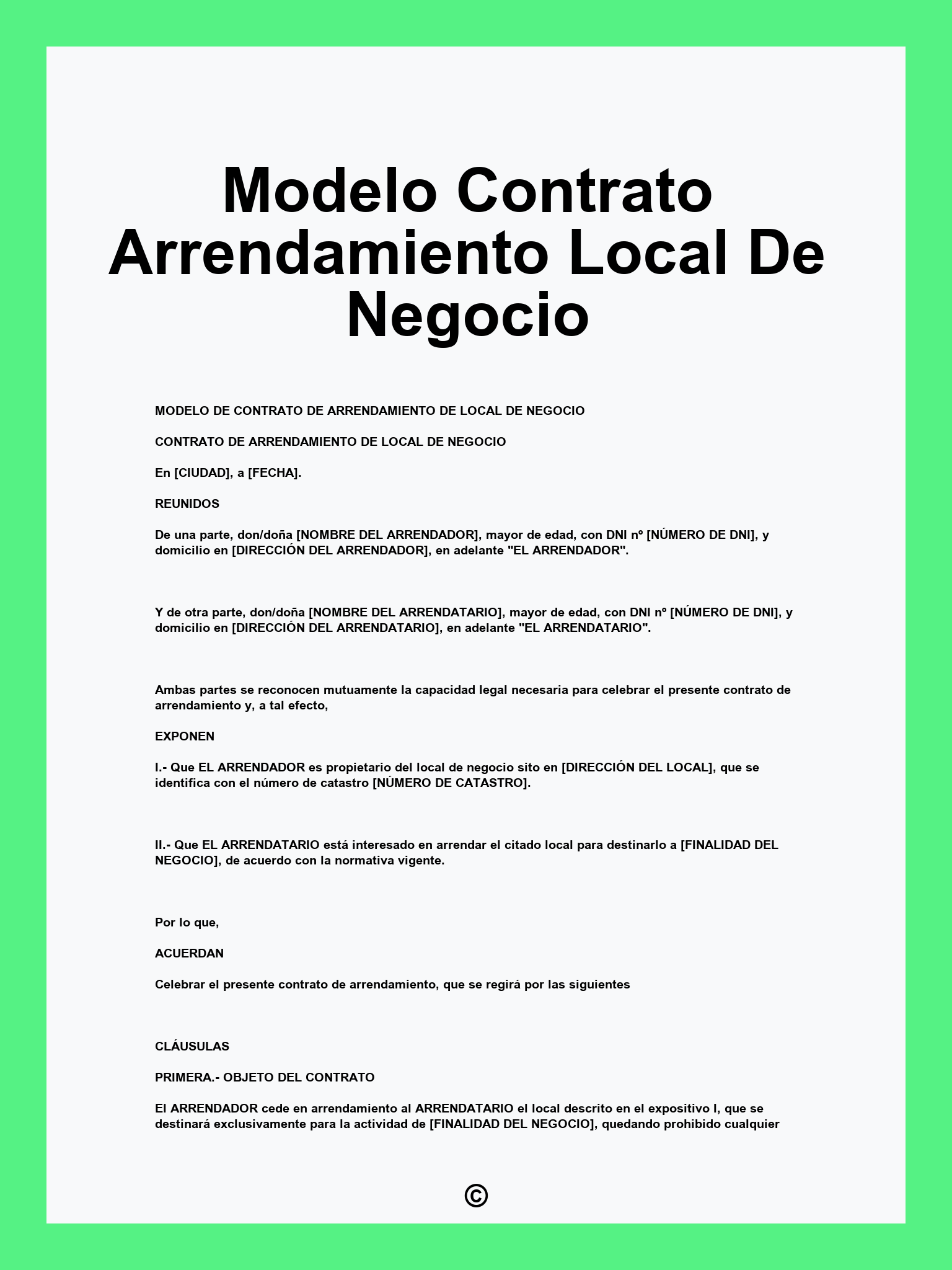 Modelo Contrato Arrendamiento Local De Negocio