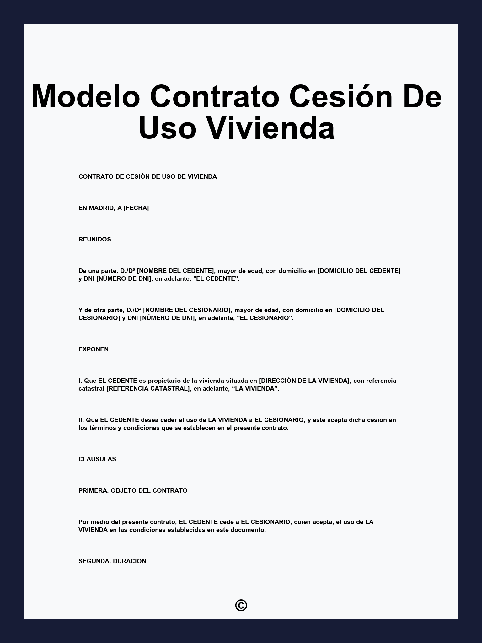 Modelo Contrato Cesión De Uso Vivienda