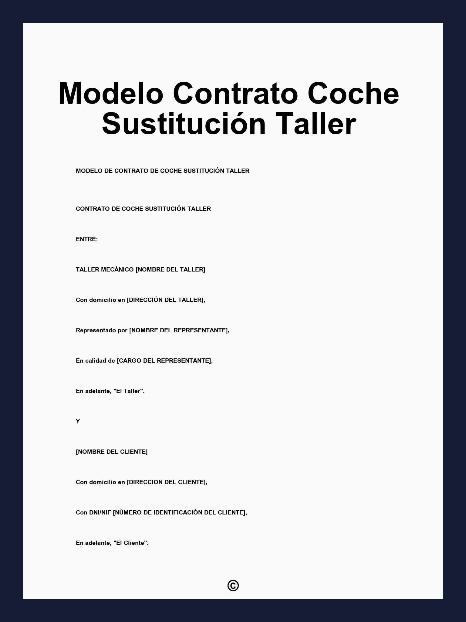 Modelo Contrato Coche Sustitución Taller