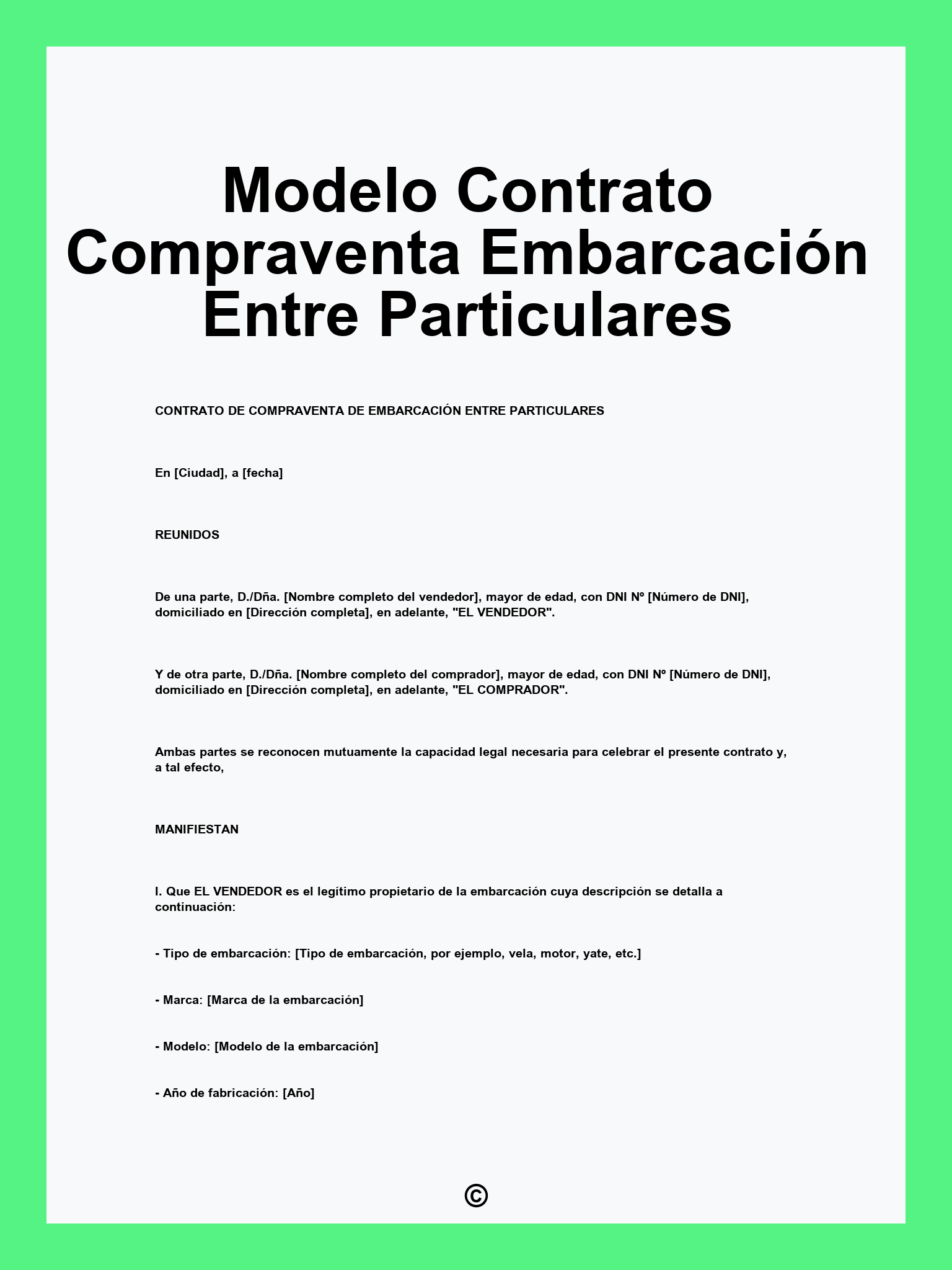 Modelo Contrato Compraventa Embarcación Entre Particulares