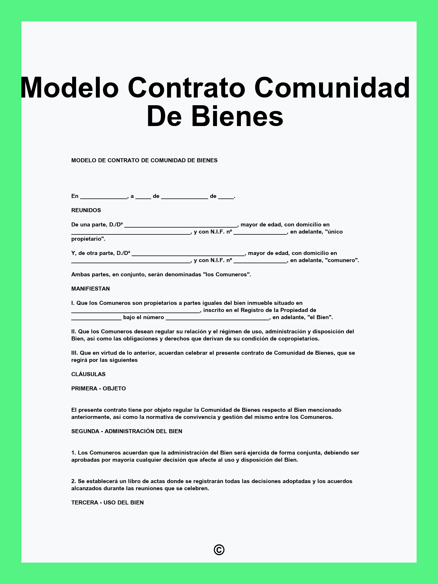 Modelo Contrato Comunidad De Bienes
