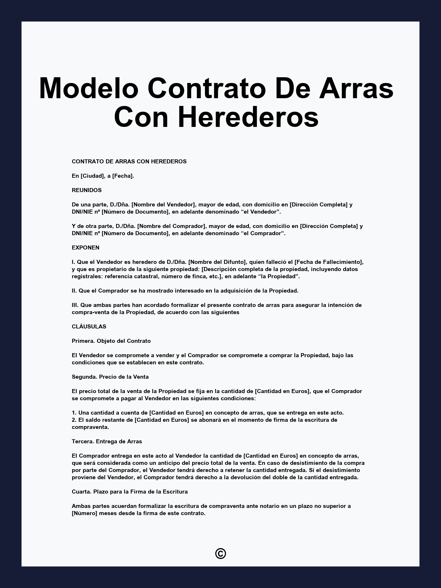 Modelo Contrato De Arras Con Herederos