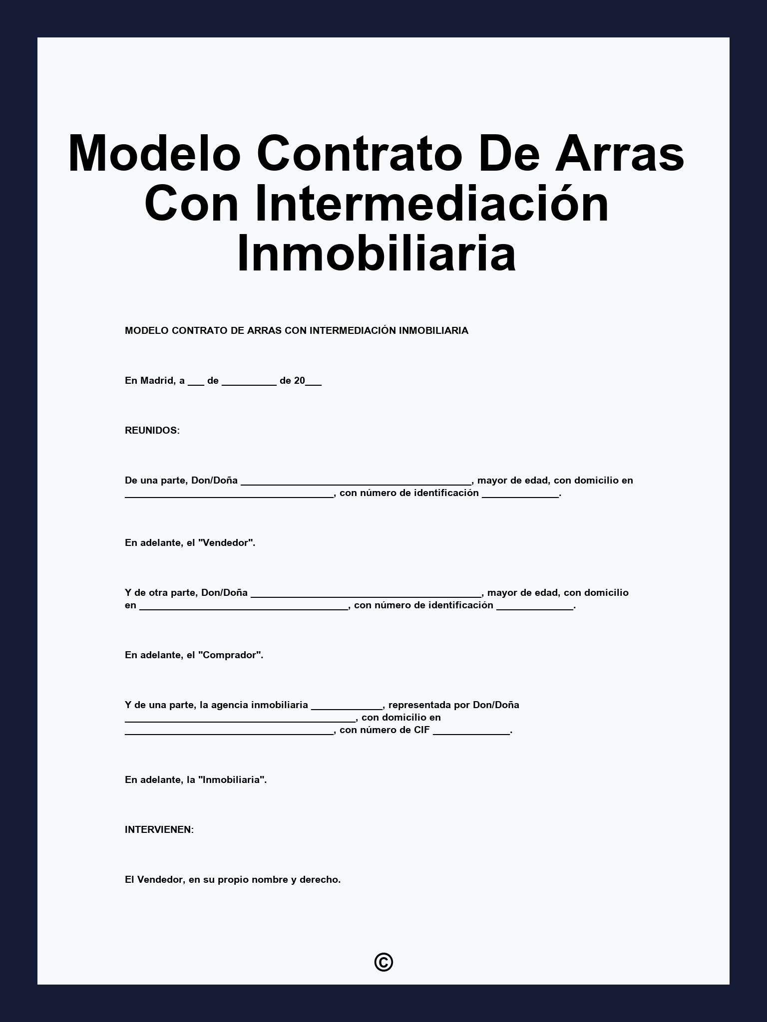 Modelo Contrato De Arras Con Intermediación Inmobiliaria