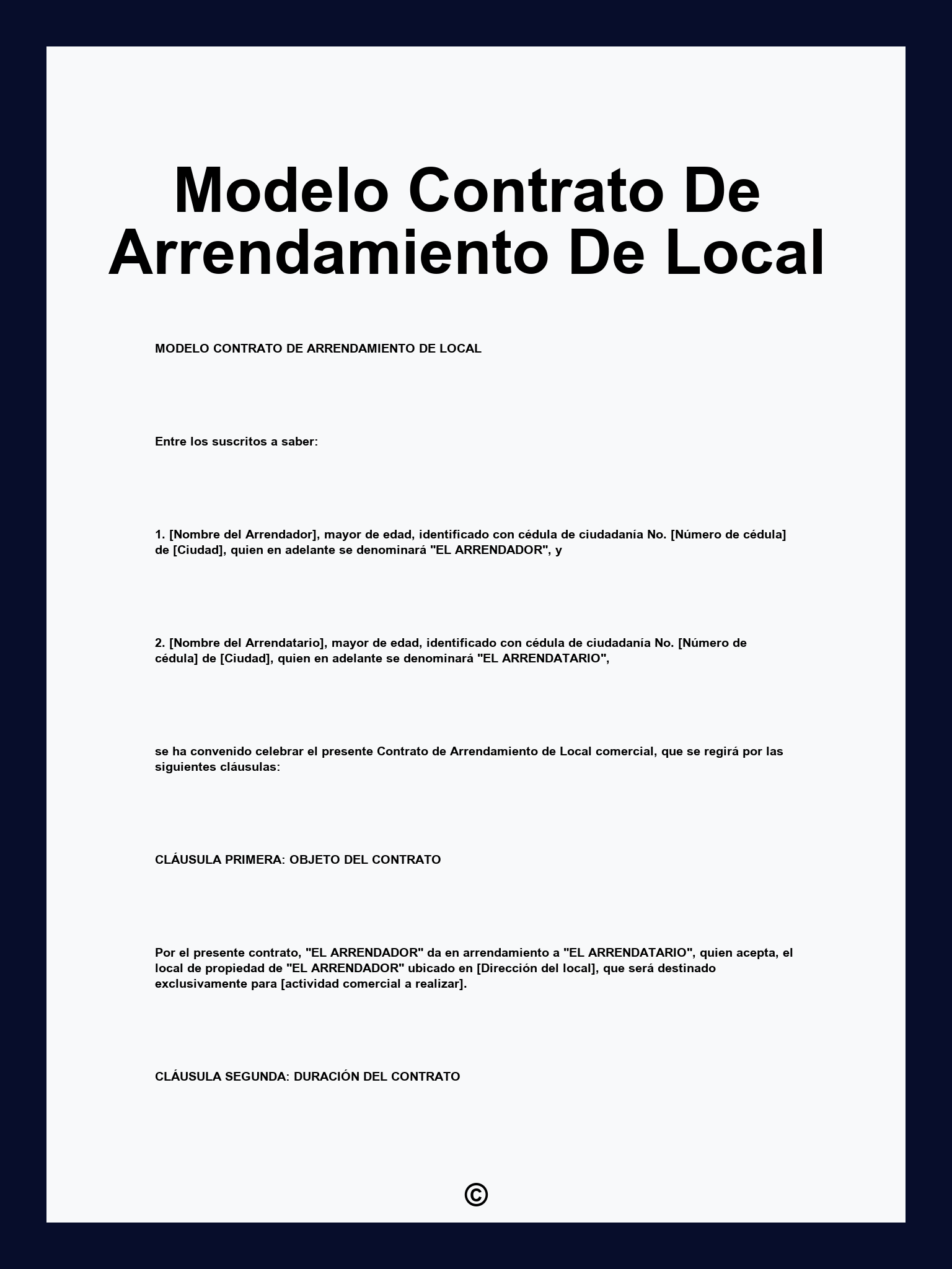 Modelo Contrato De Arrendamiento De Local