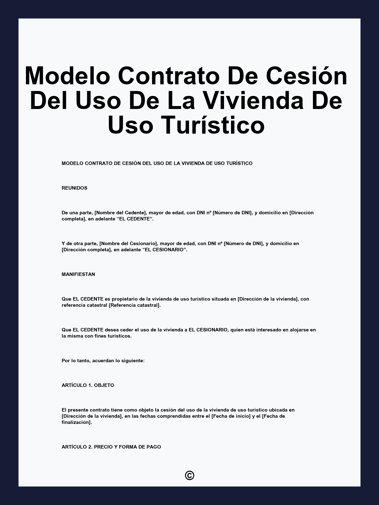 Modelo Contrato De Cesión Del Uso De La Vivienda De Uso Turístico