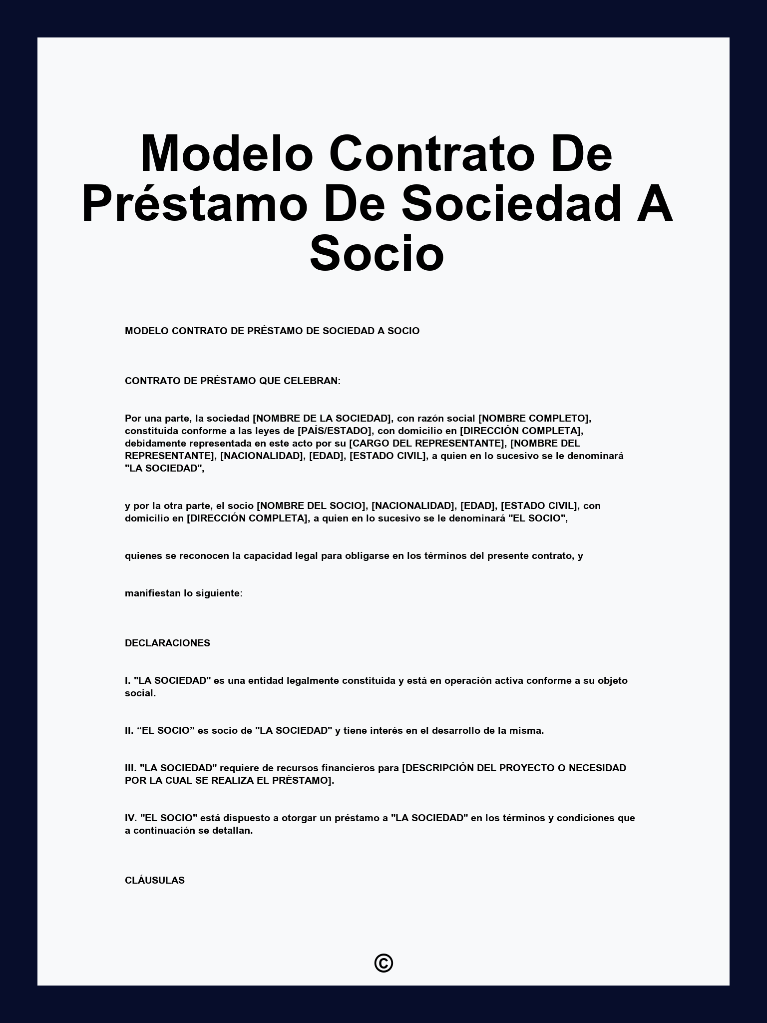 Modelo Contrato De Préstamo De Sociedad A Socio