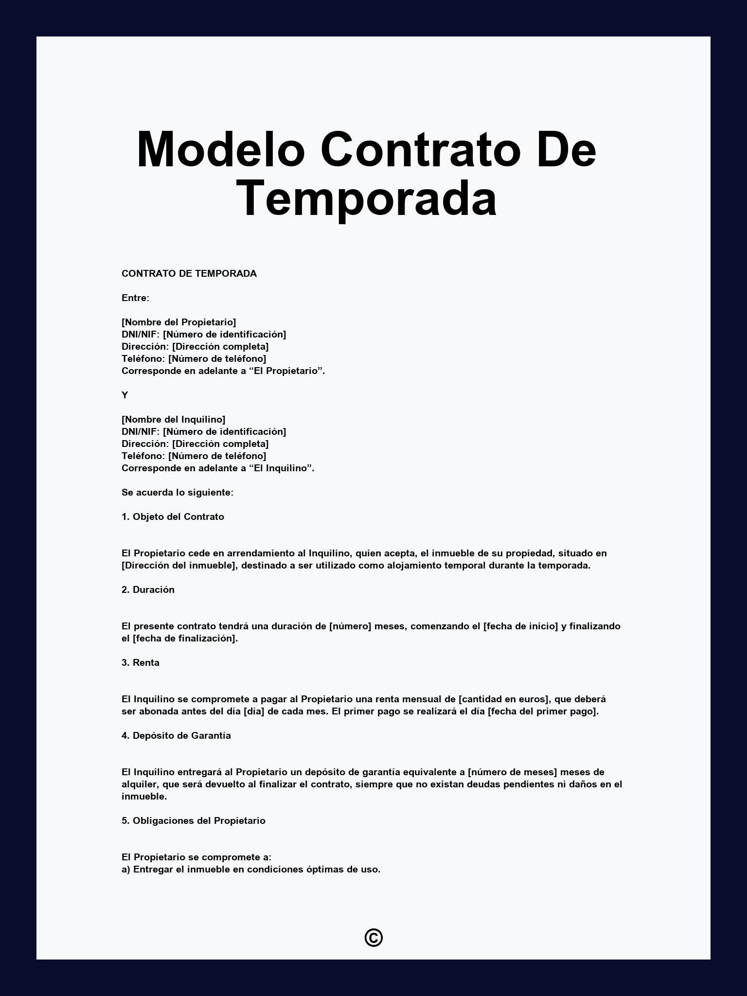 Modelo Contrato De Temporada