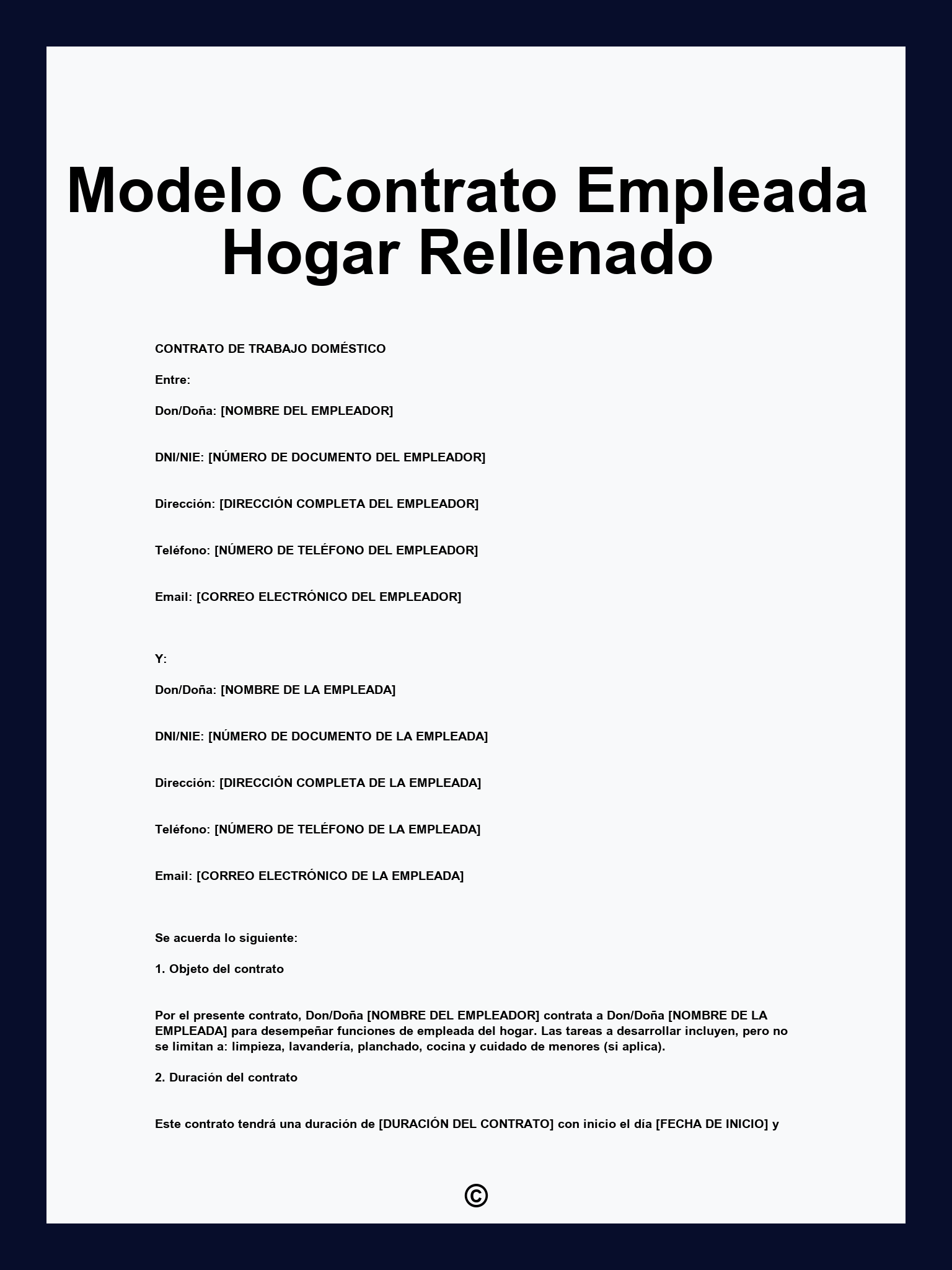 Modelo Contrato Empleada Hogar Rellenado