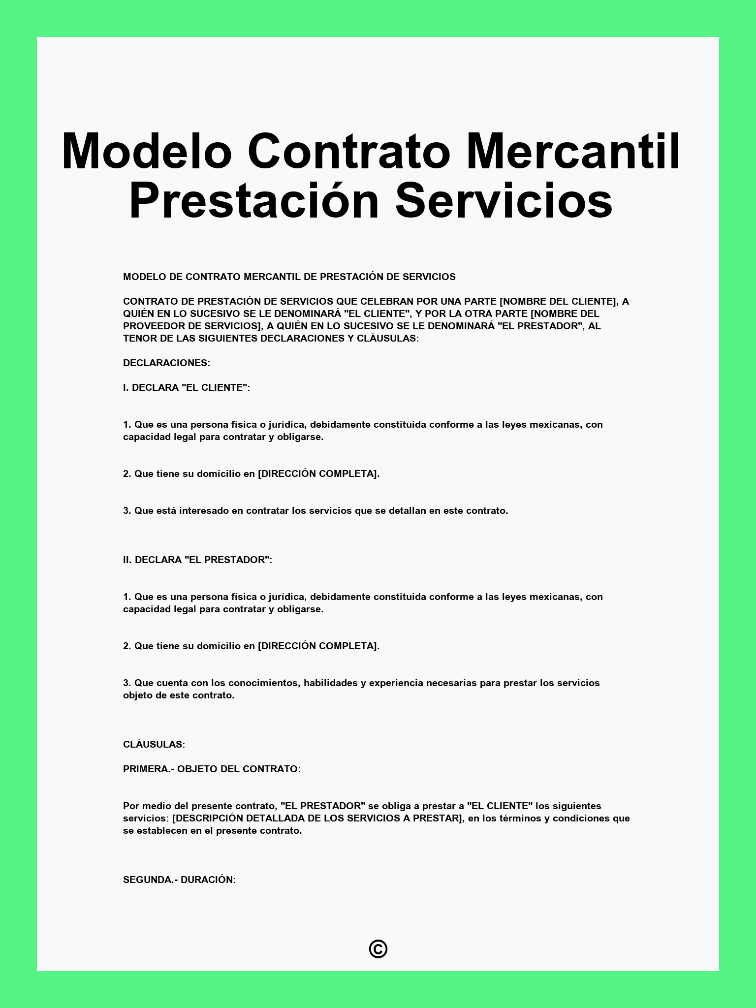 Modelo Contrato Mercantil Prestación Servicios
