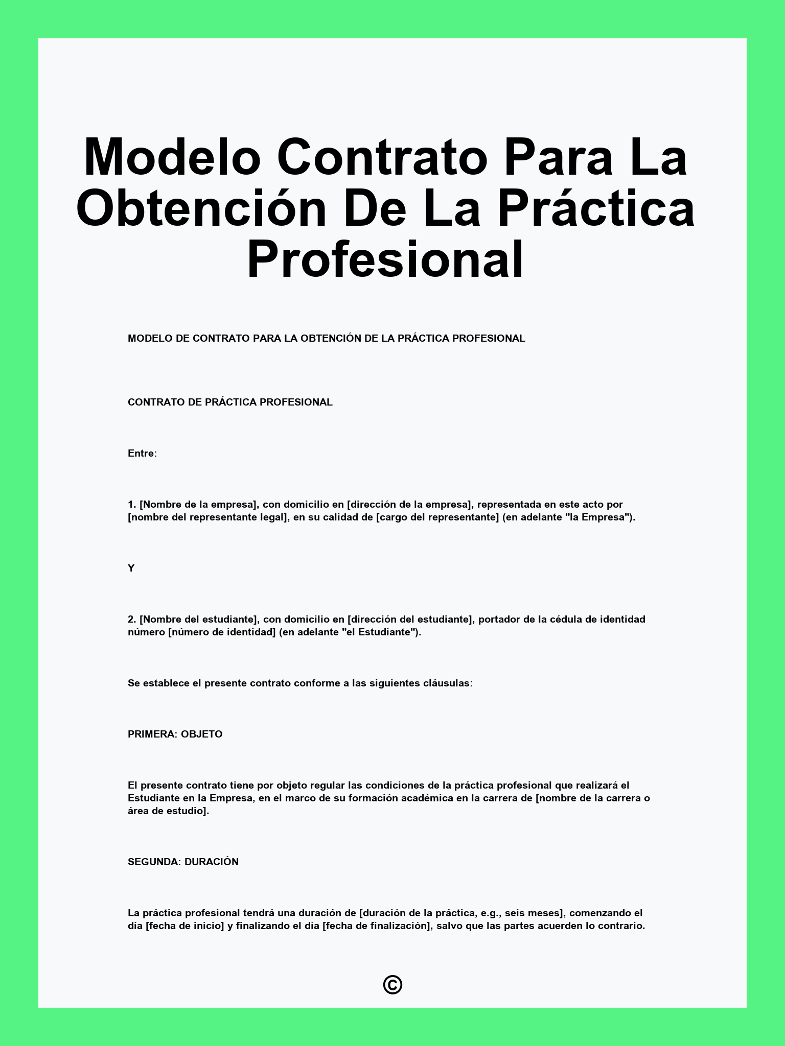 Modelo Contrato Para La Obtención De La Práctica Profesional