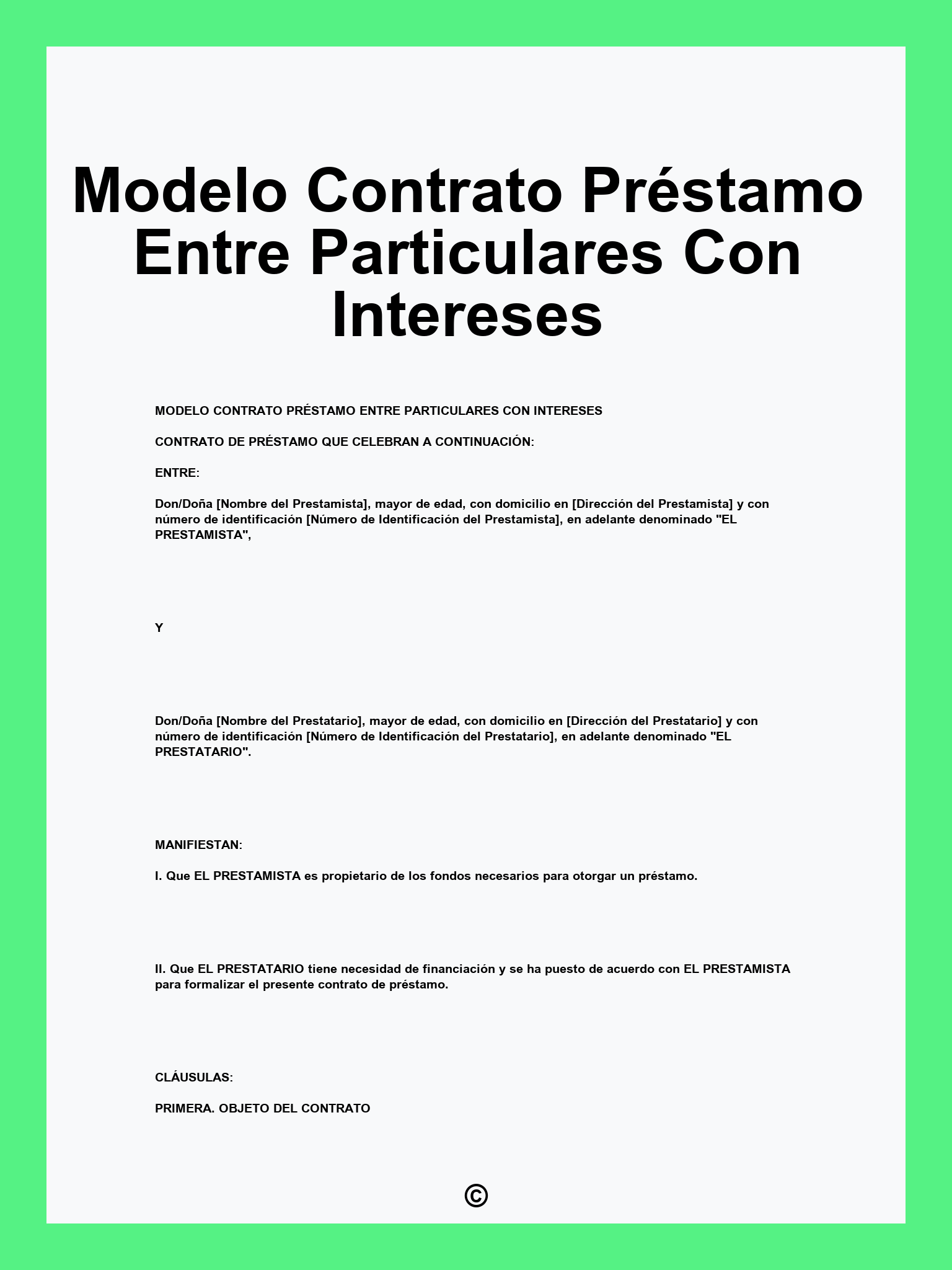 Modelo Contrato Préstamo Entre Particulares Con Intereses