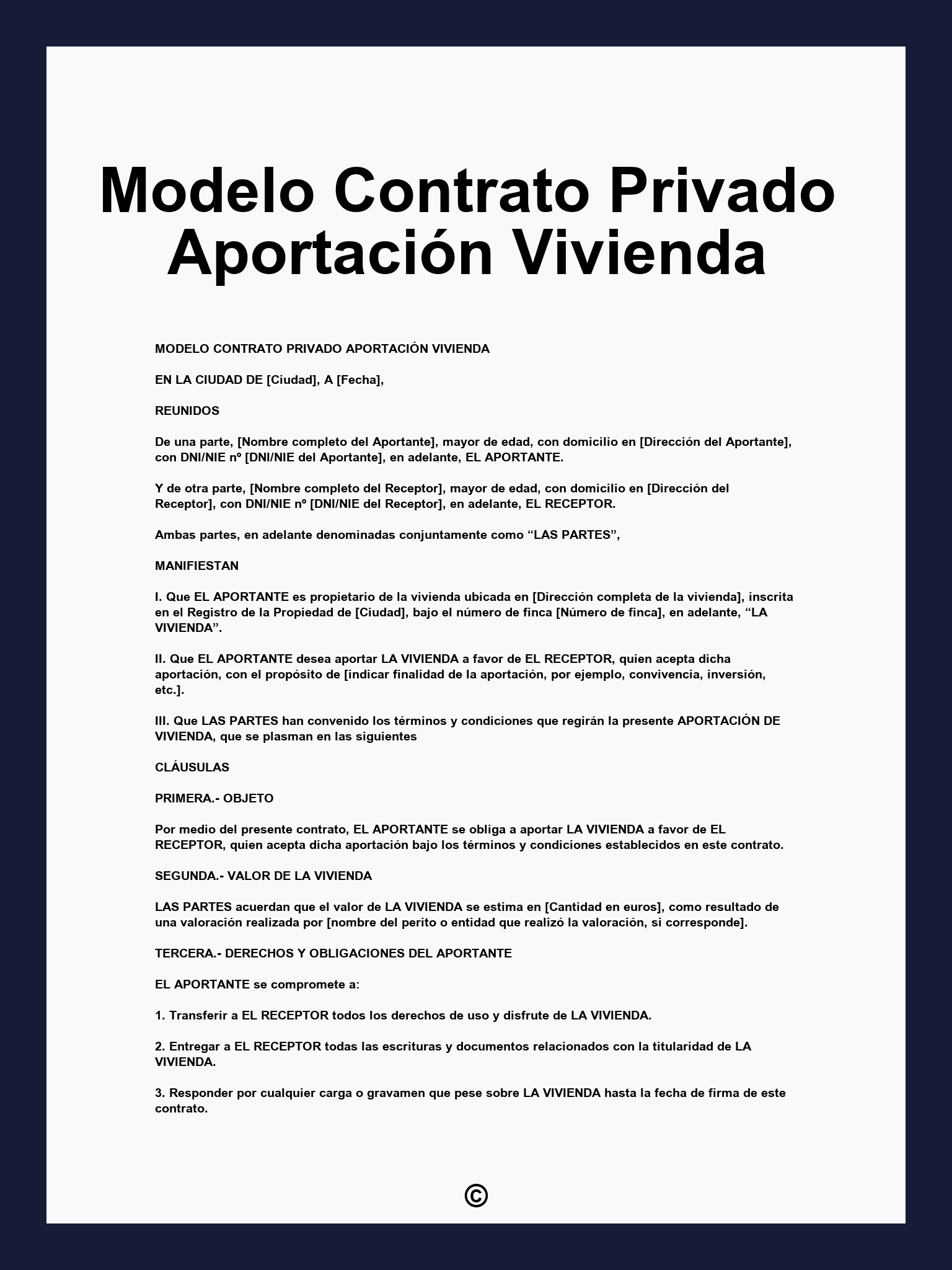 Modelo Contrato Privado Aportación Vivienda