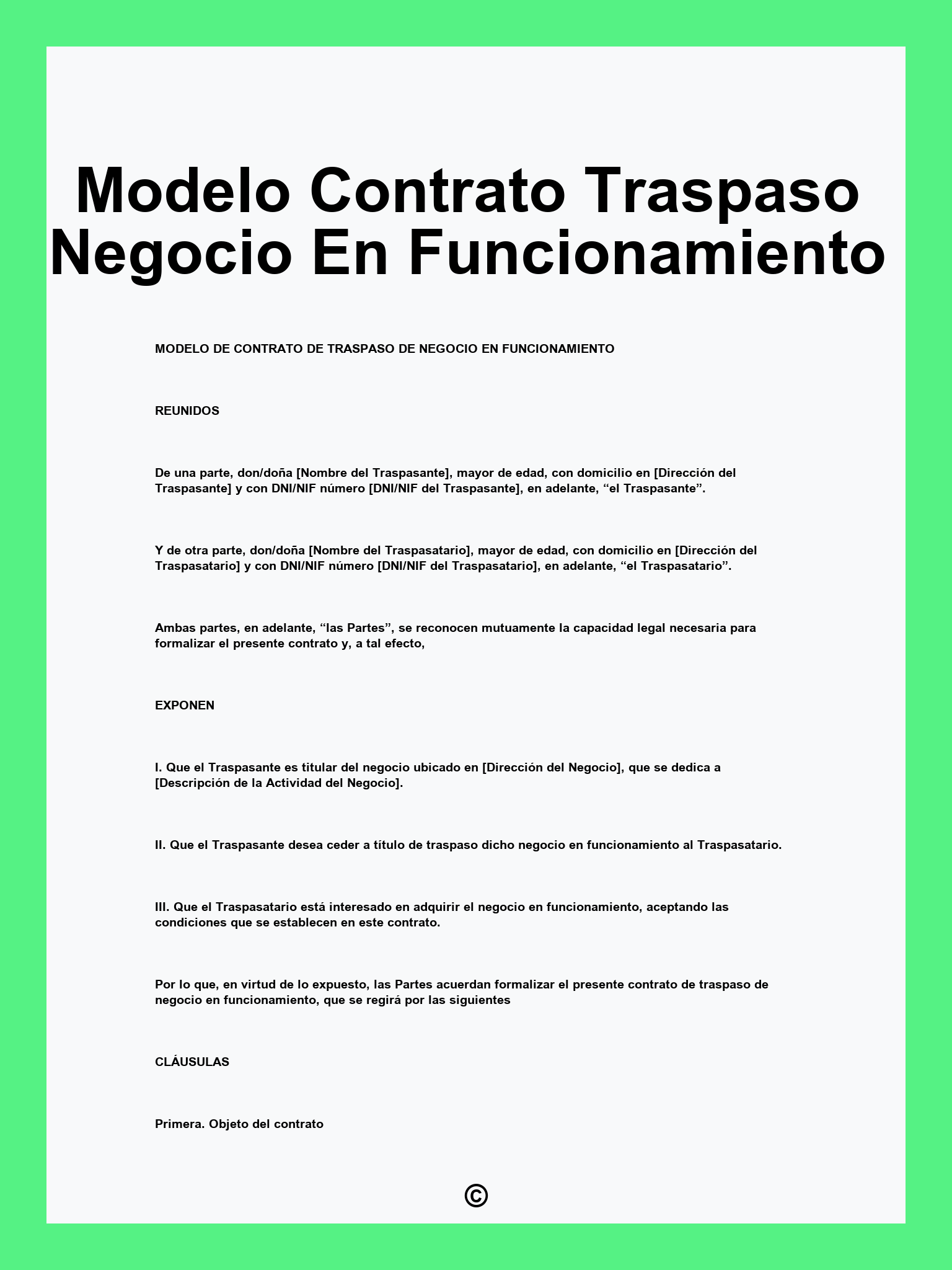 Modelo Contrato Traspaso Negocio En Funcionamiento