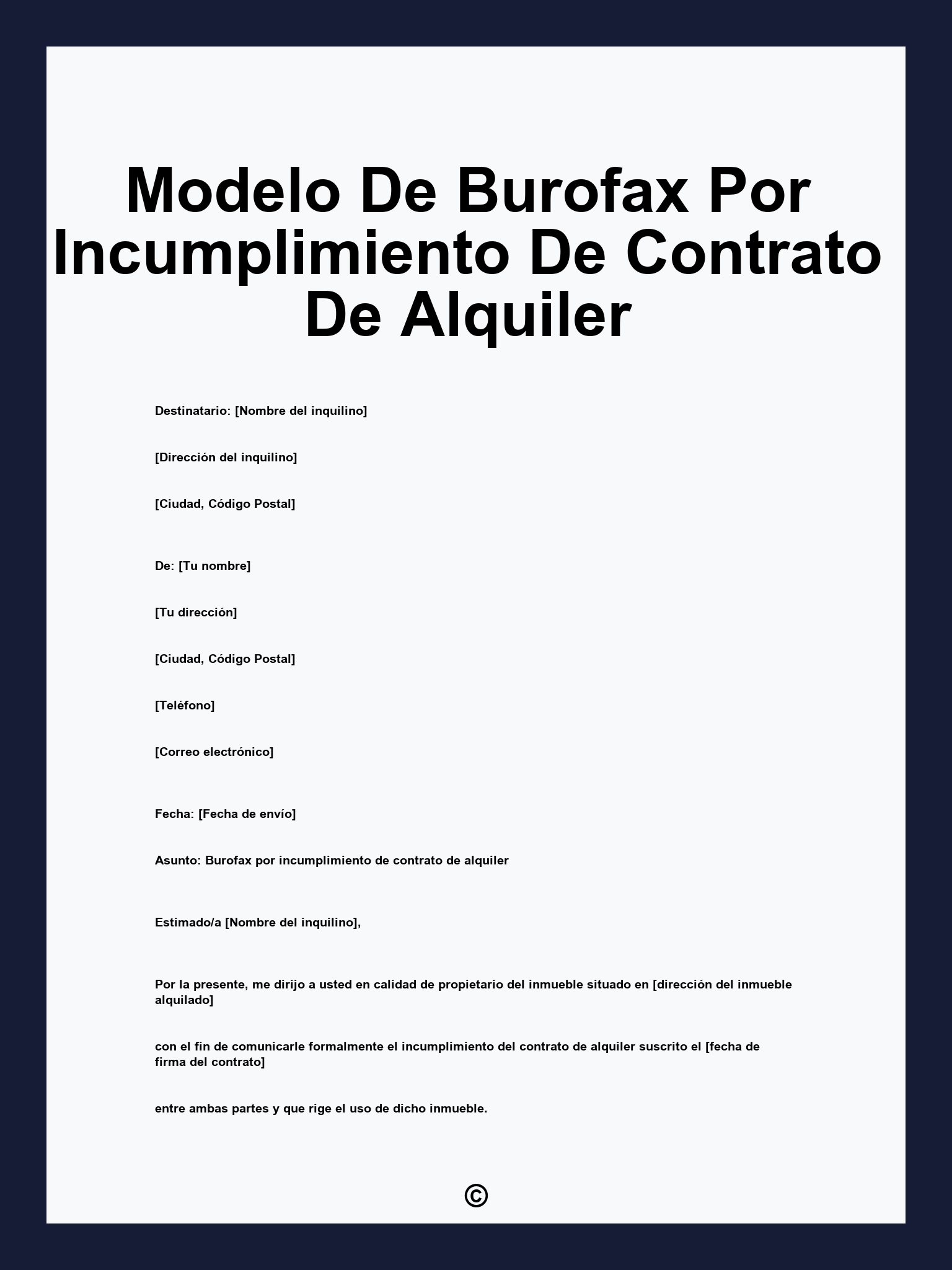 Modelo De Burofax Por Incumplimiento De Contrato De Alquiler