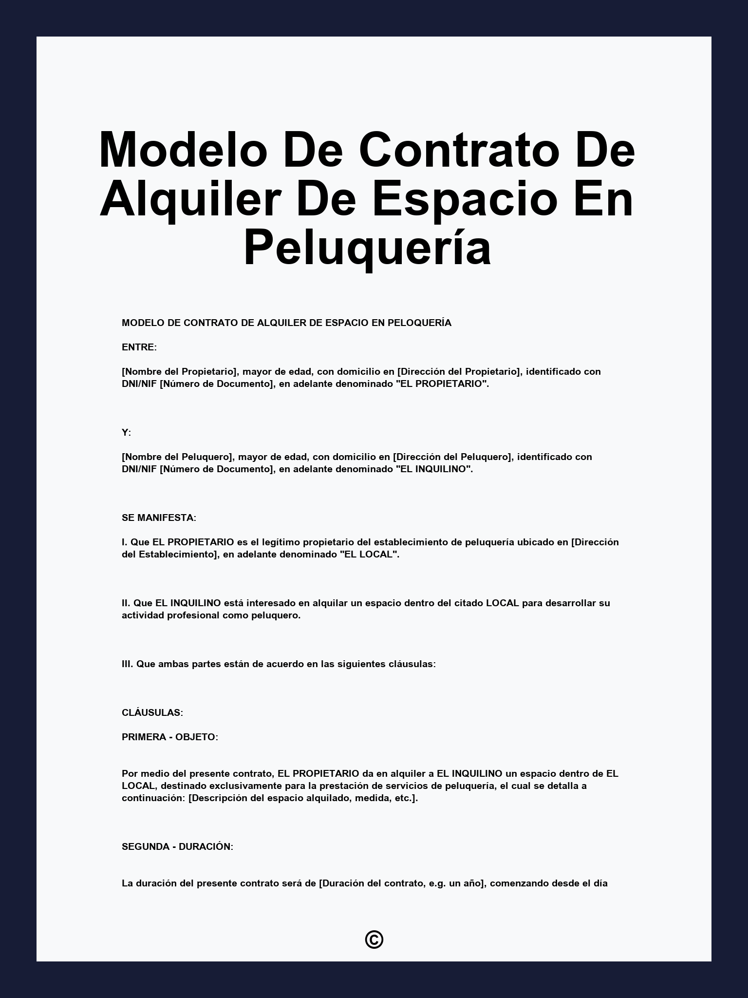 Modelo De Contrato De Alquiler De Espacio En Peluquería