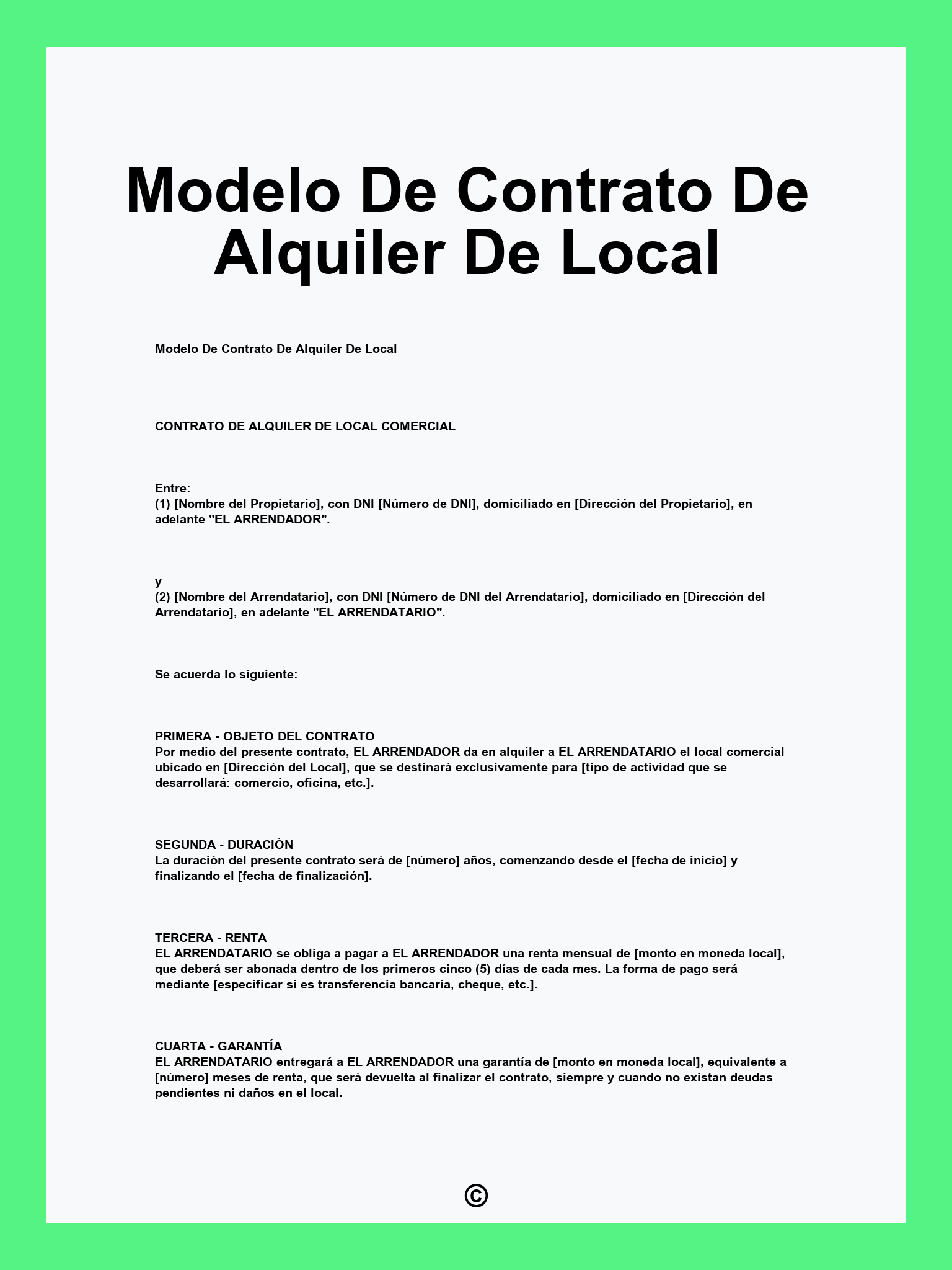 Modelo De Contrato De Alquiler De Local