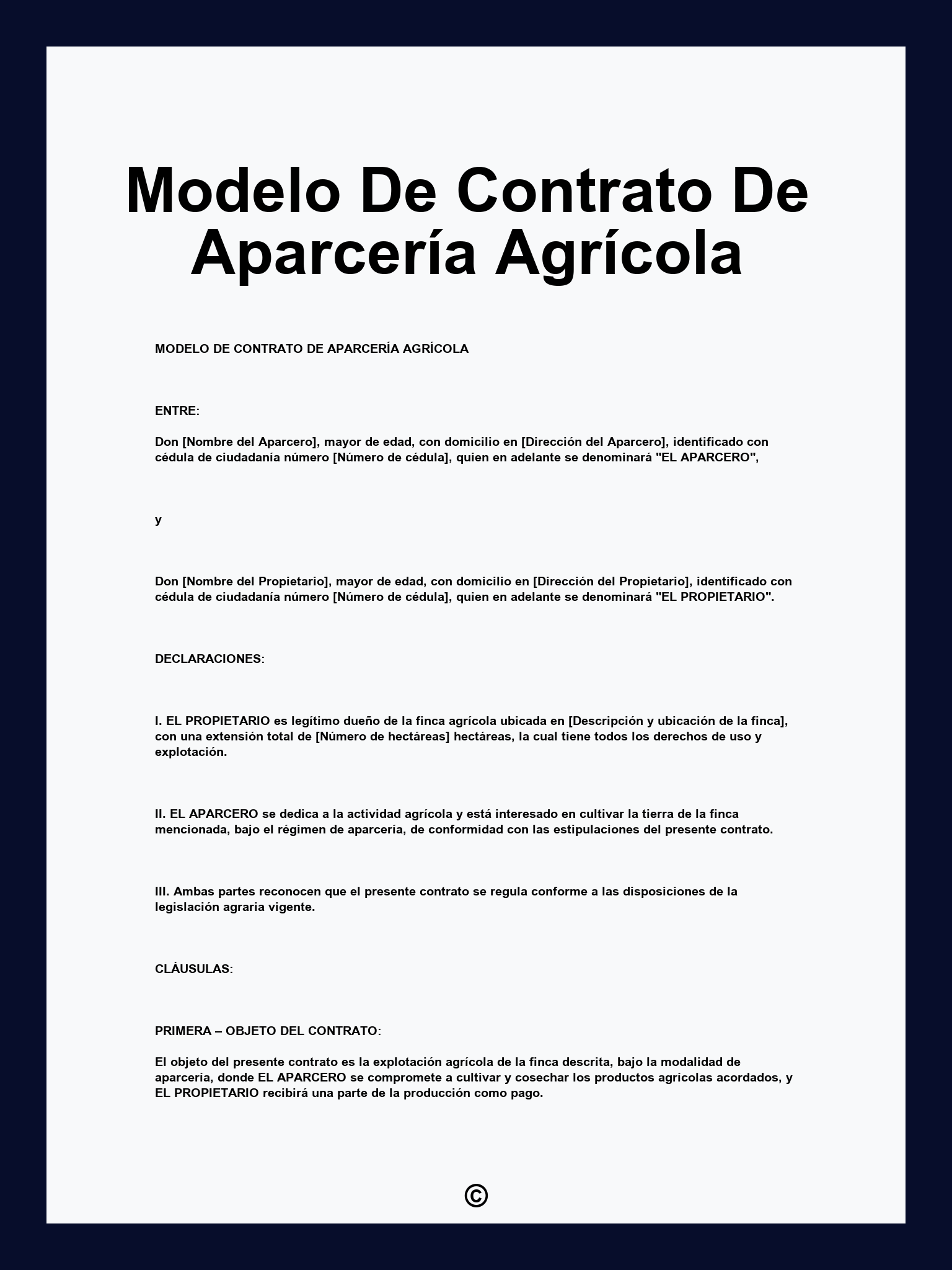 Modelo De Contrato De Aparcería Agrícola