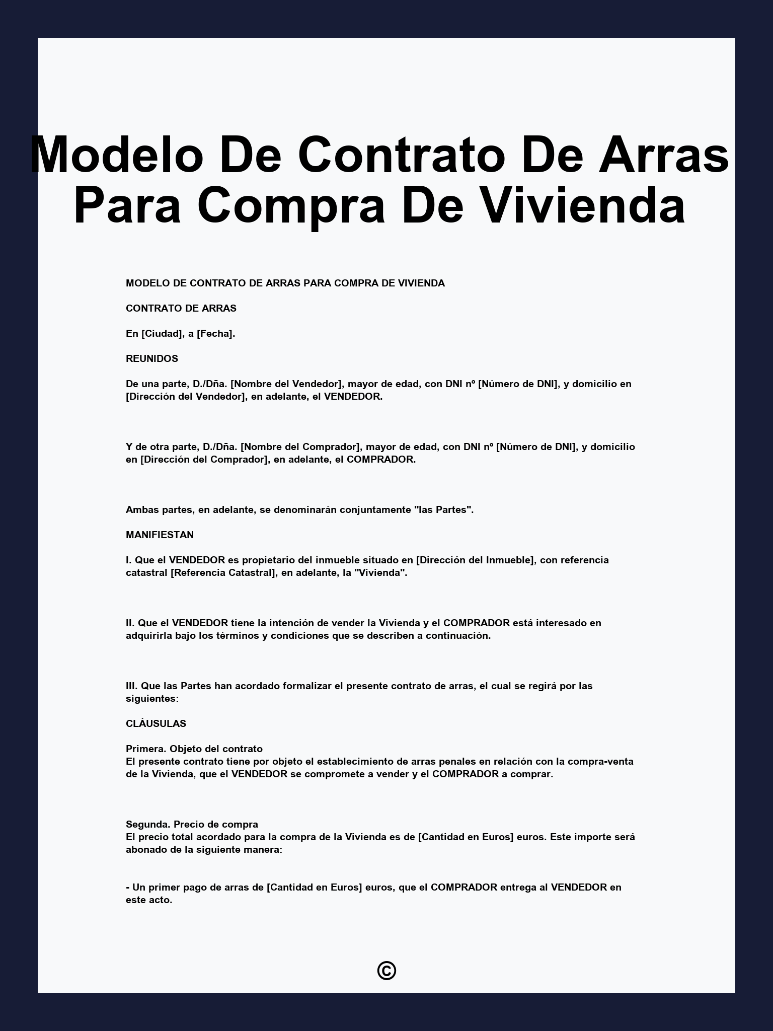 Modelo De Contrato De Arras Para Compra De Vivienda