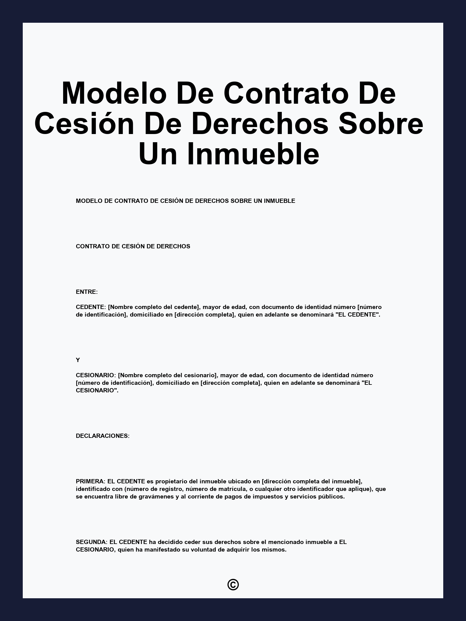 Modelo De Contrato De Cesión De Derechos Sobre Un Inmueble