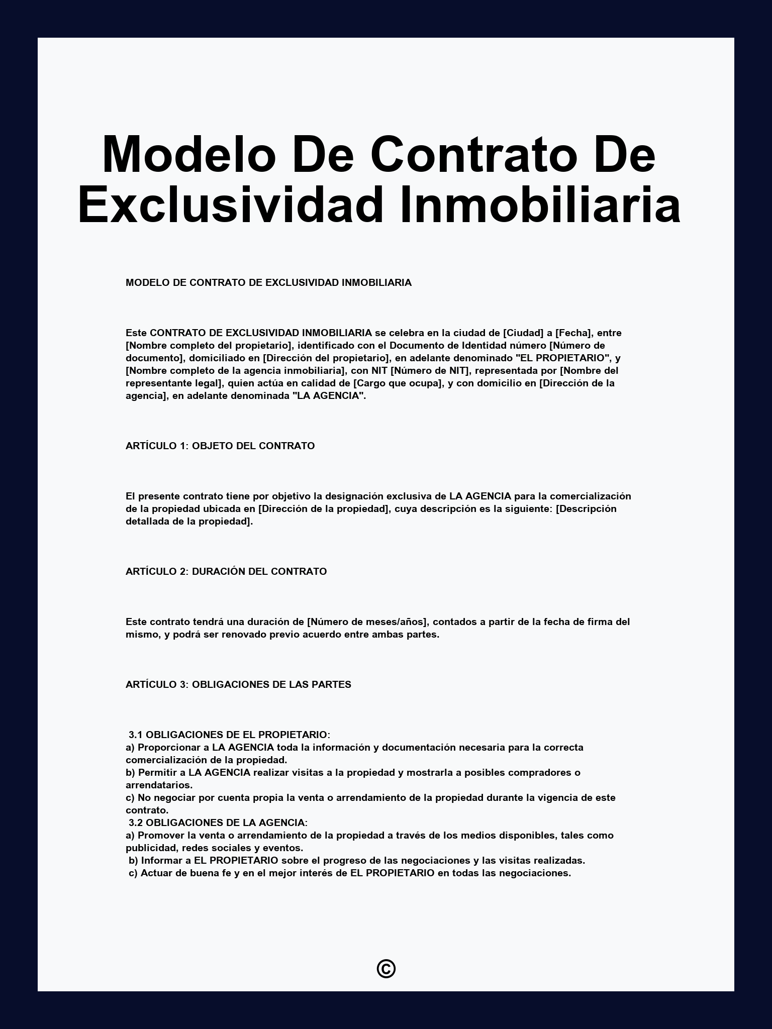 Modelo De Contrato De Exclusividad Inmobiliaria