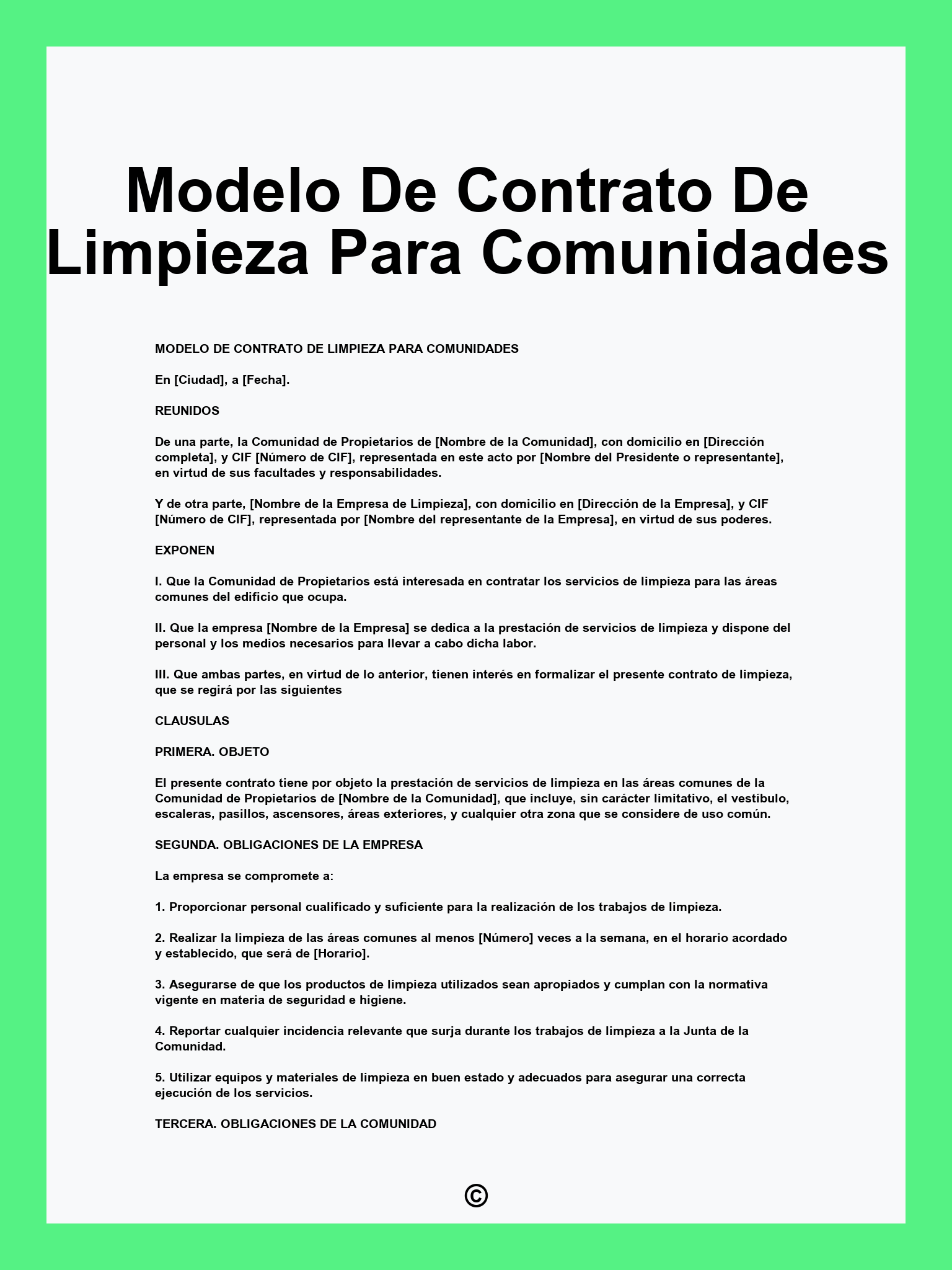 Modelo De Contrato De Limpieza Para Comunidades