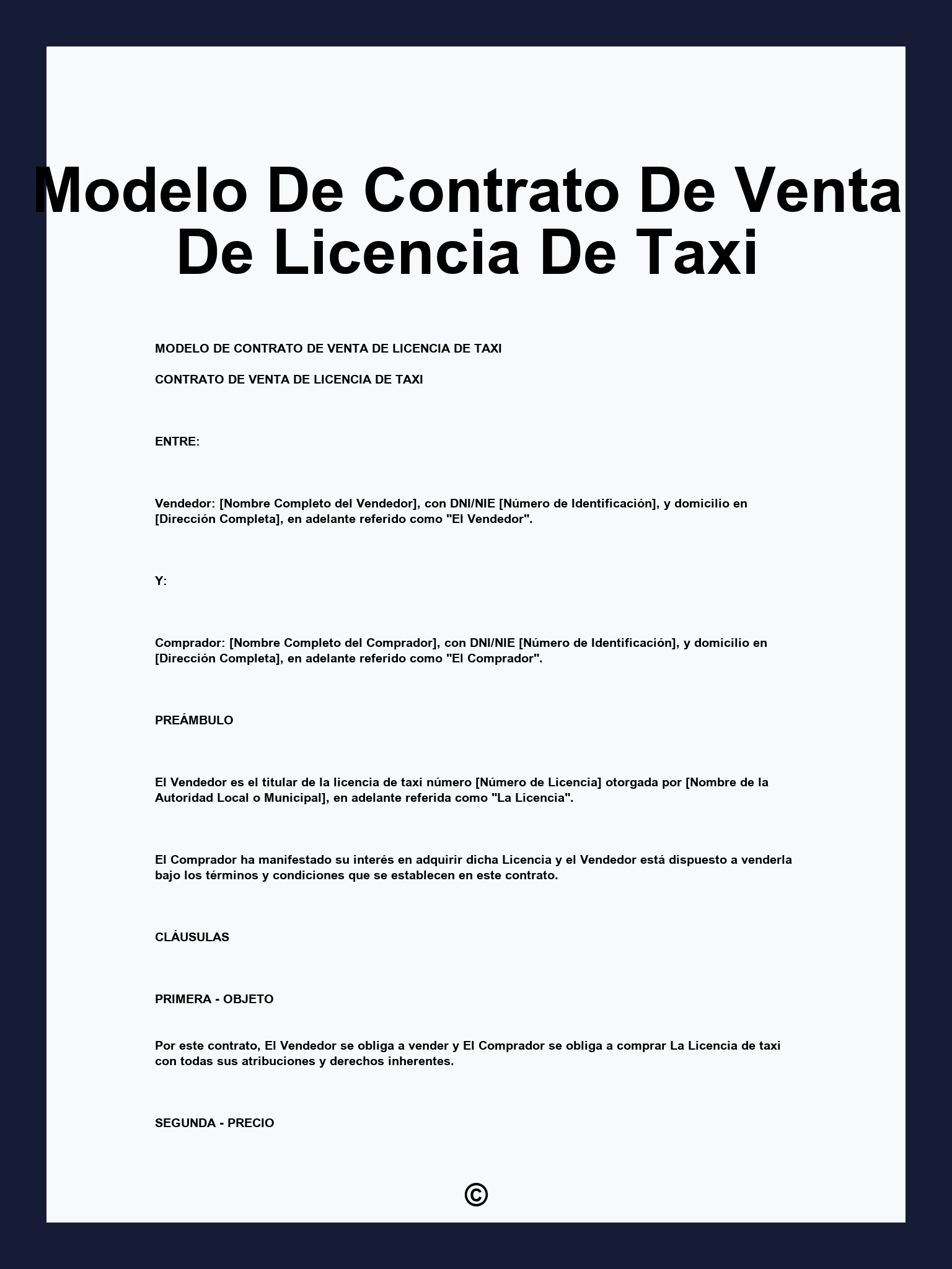 Modelo De Contrato De Venta De Licencia De Taxi