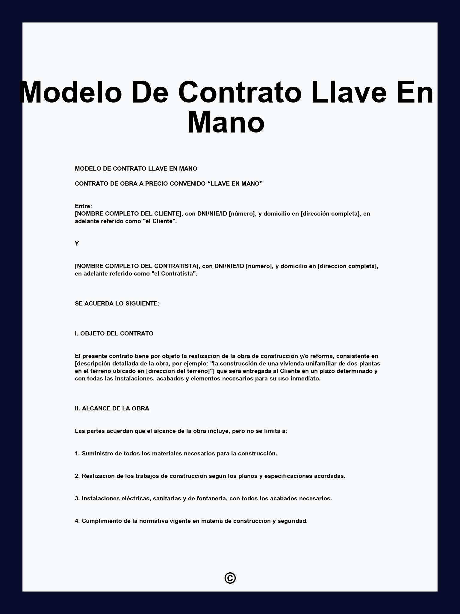 Modelo De Contrato Llave En Mano