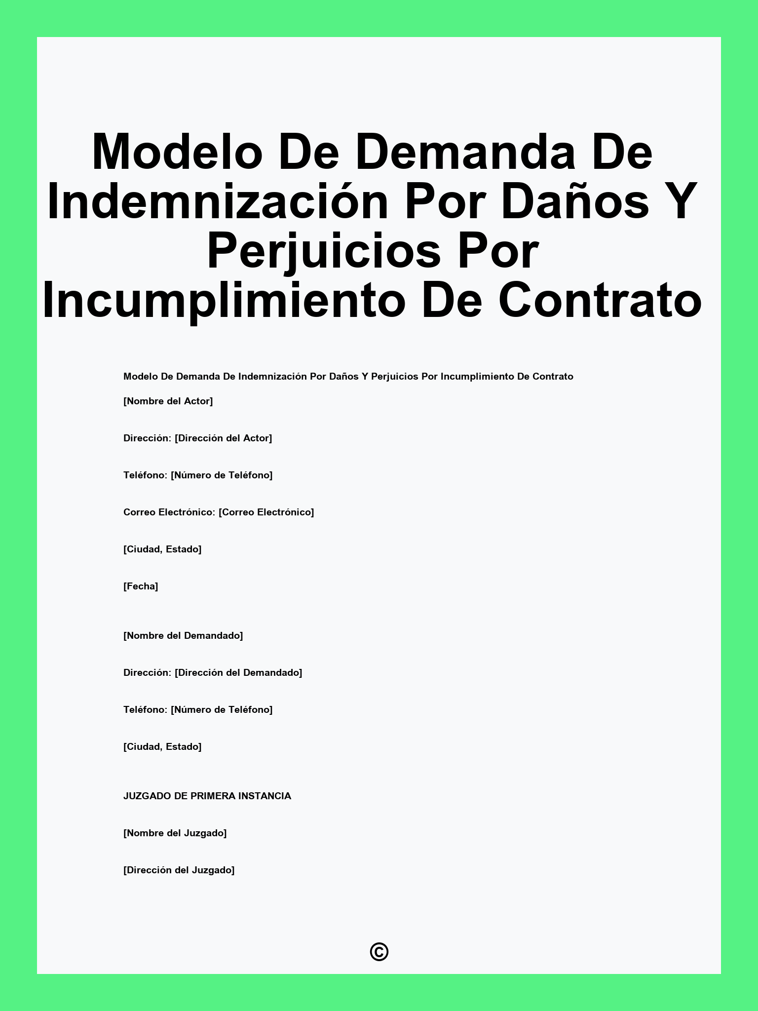 Modelo De Demanda De Indemnización Por Daños Y Perjuicios Por Incumplimiento De Contrato