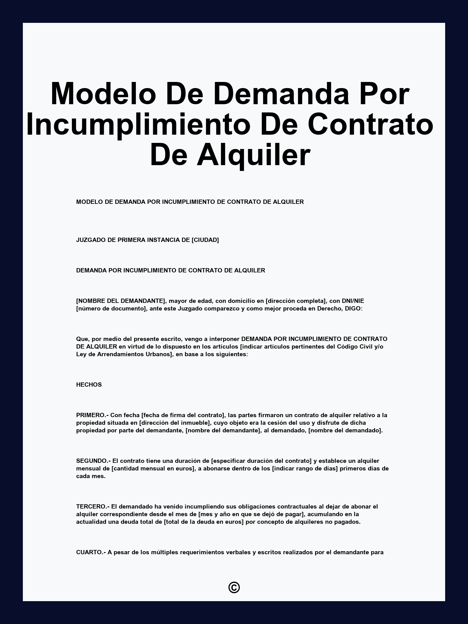 Modelo De Demanda Por Incumplimiento De Contrato De Alquiler