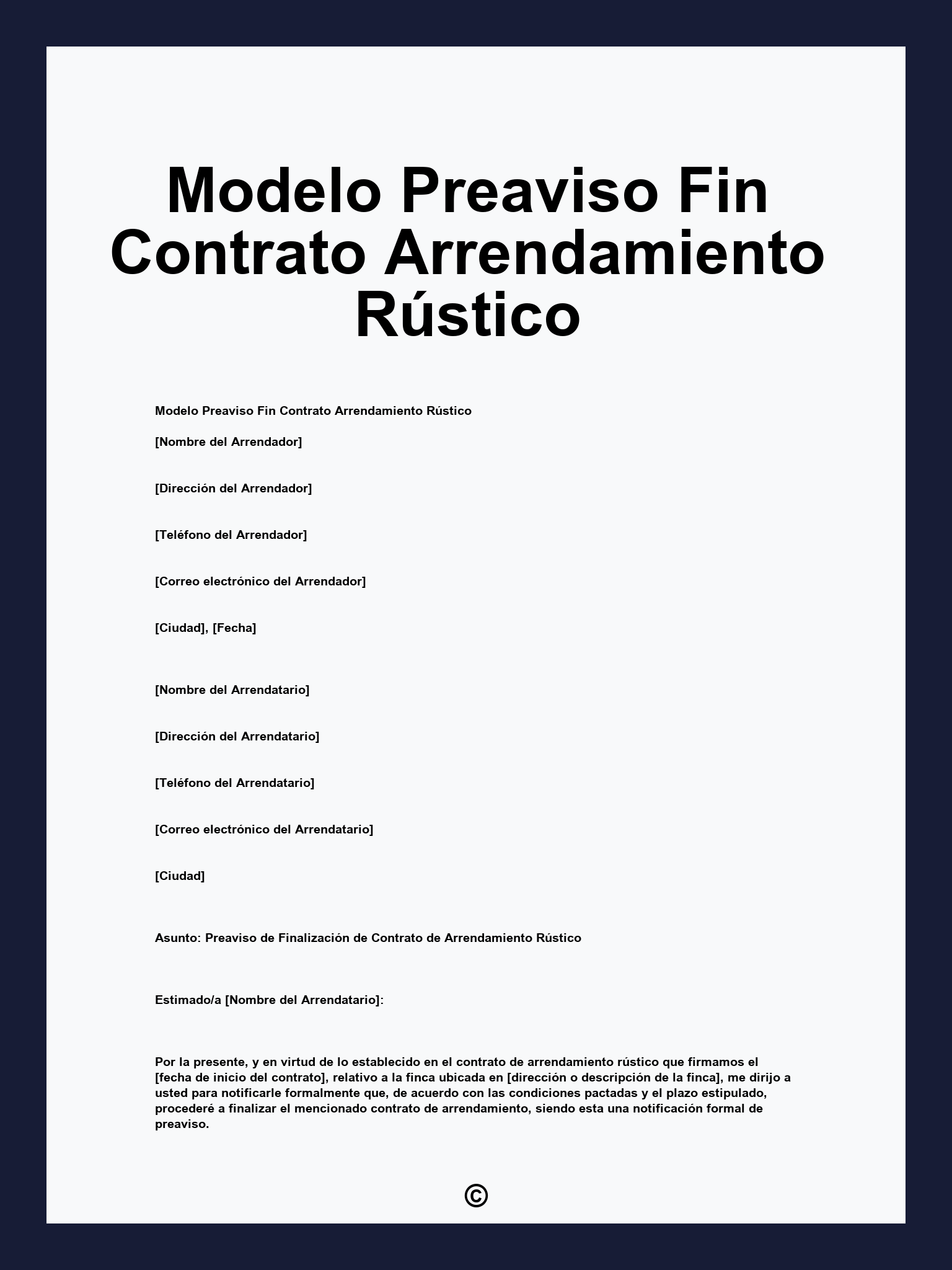 Modelo Preaviso Fin Contrato Arrendamiento Rústico